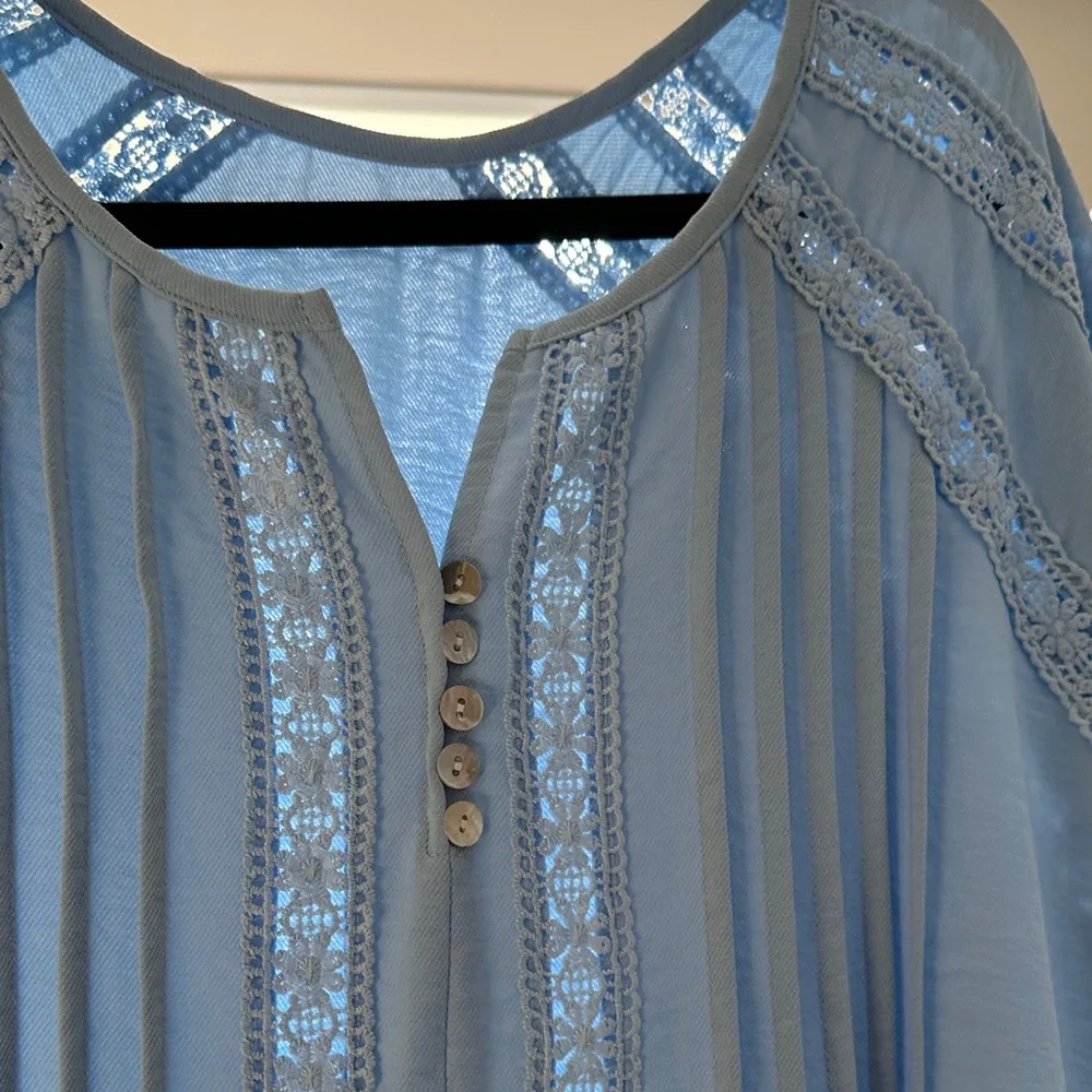 Lane Bryant Sky Blue Lace Accent Blouse - Picture 11 of 12